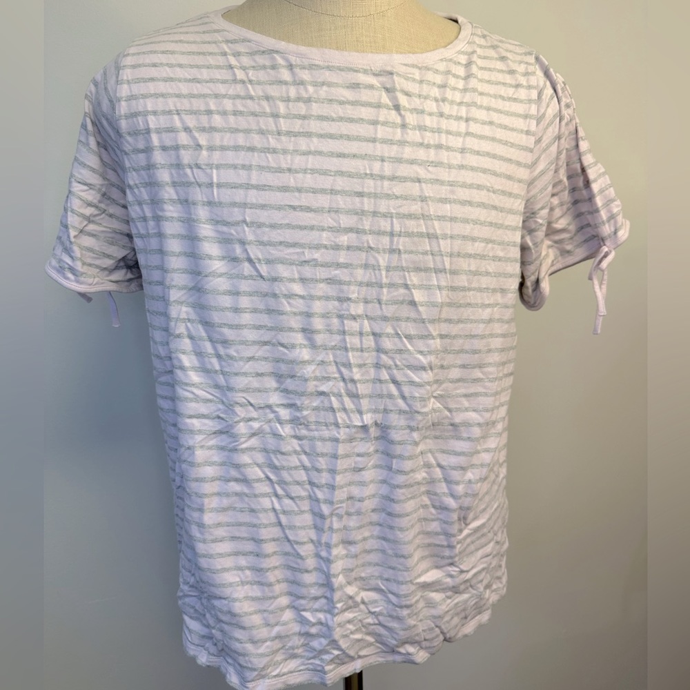 Plus Size Talbots Striped Shirt with Tie Sleeves 2X